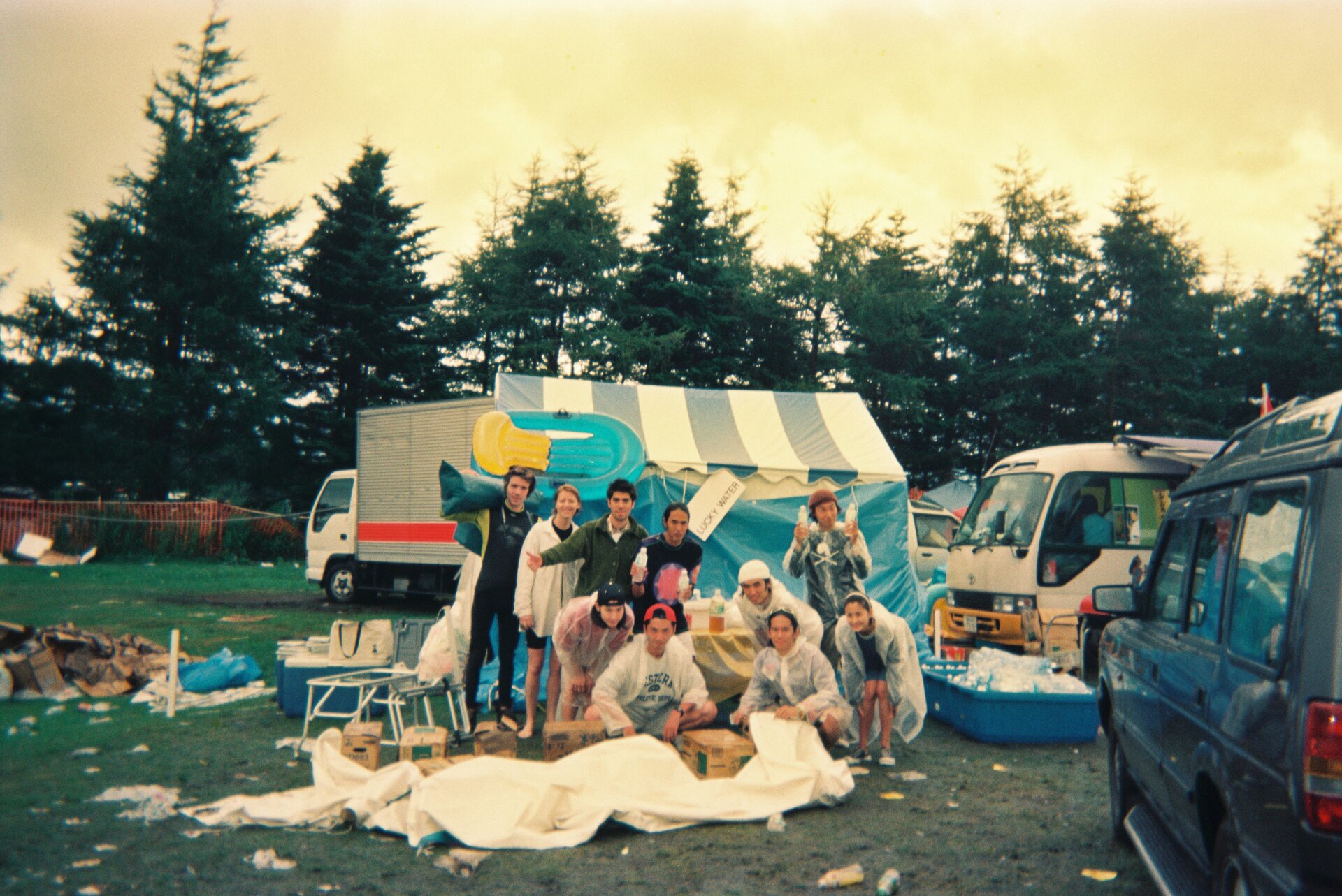 Commercial van with tent and lighting setup